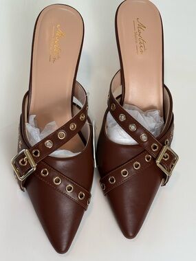 Bundle 2/$30! NEW Brown Grommet Strap Mule with Buckle Detail 10